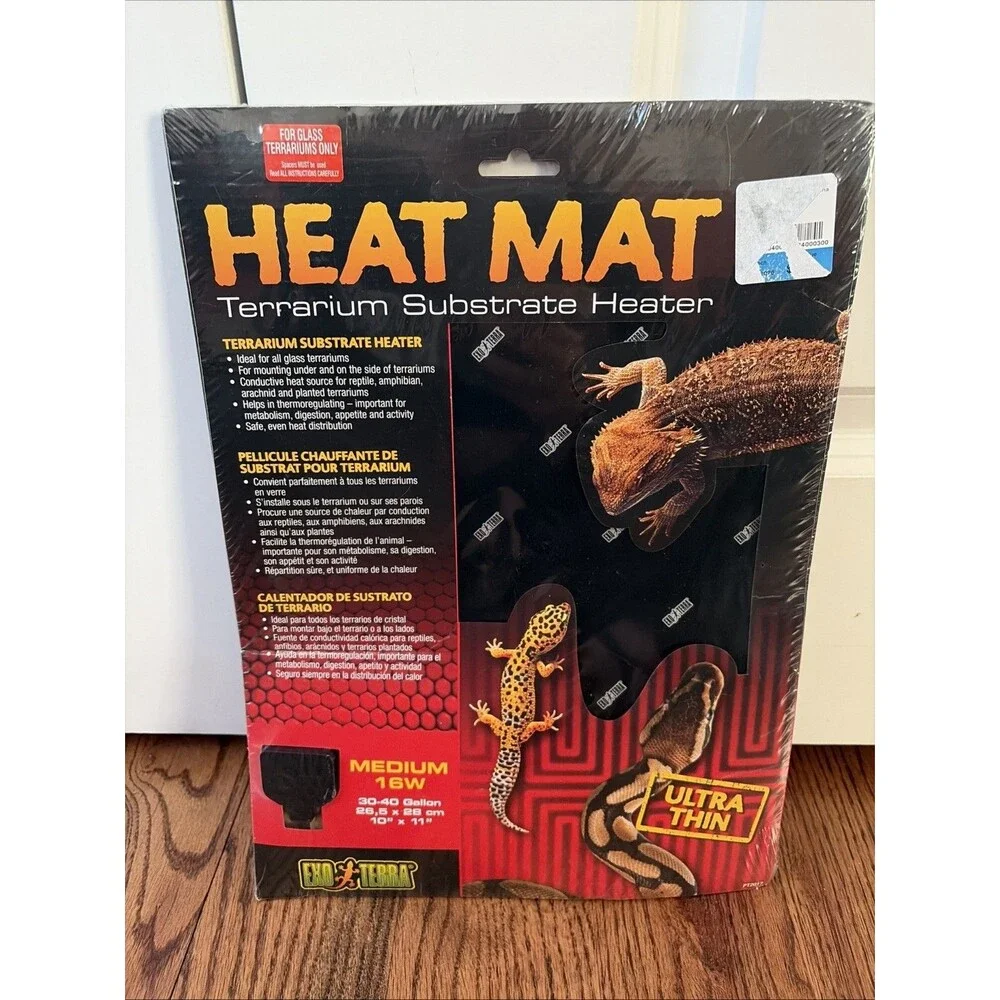 Exo Terra Heat Mat Terrarium Substrate Heater 16 Watt 30-40 Gallon, 10”x11”